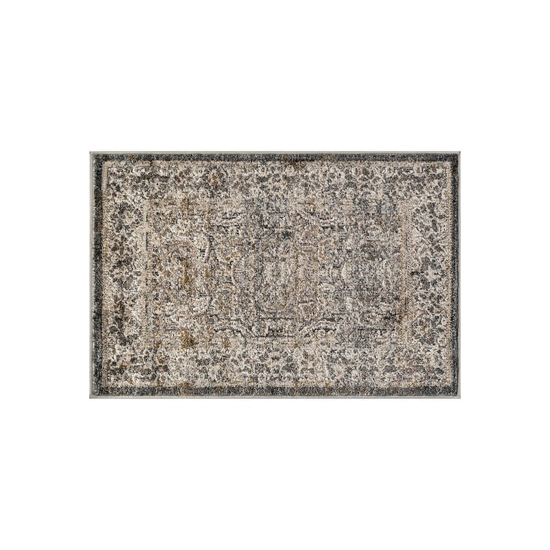 World Rug Gallery Vintage Border Stone Gray Indoor High-Low Area Rug