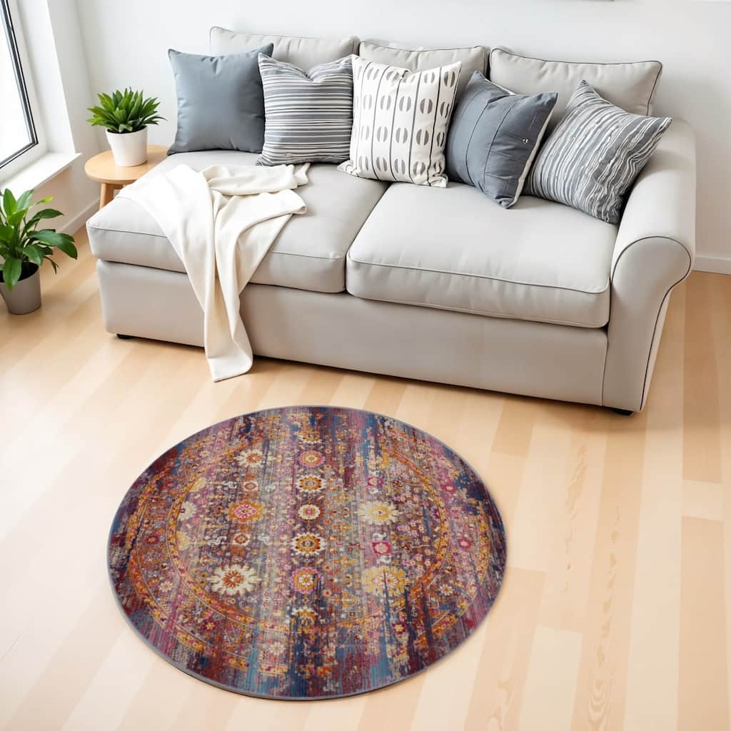 HomeRootsFloral Transitional Round Area Rug - 48' X '48' X '0.5