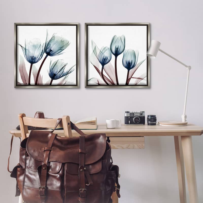 Stupell Vibrant Blue Tulips Framed Floater Canvas Wall Art Design By Albert Koetsier (Set of 2)