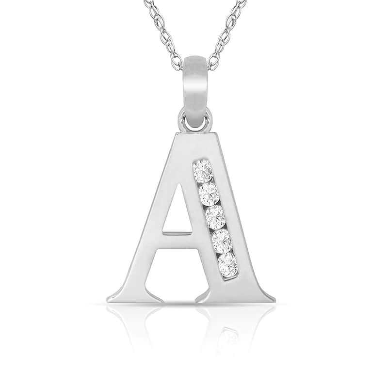 Curata 14k White Gold, 18" Small Channel-set (A-Z) Cubic Zirconia Initial Pendant Necklace