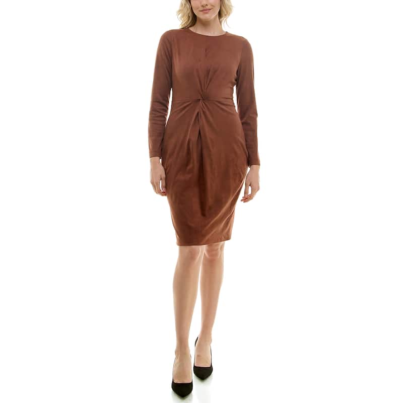 Nicole Miller Vegan Suede Twist Front Dress - Chocolate - 12