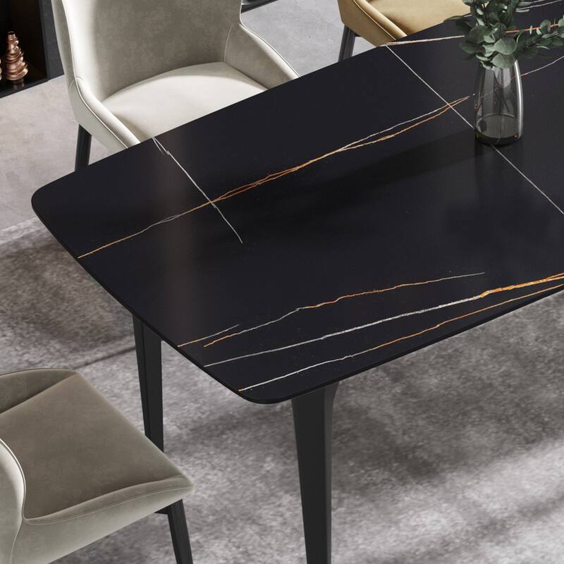 70.87"Modern artificial stone curved black metal leg dining table-can accommodate 6-8 people