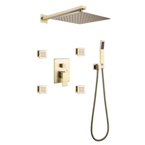 Pressure Balanced Rain Shower System Wall Mount Rain Shower Head With 4 Body Sprays And Handheld Shower Combo Set