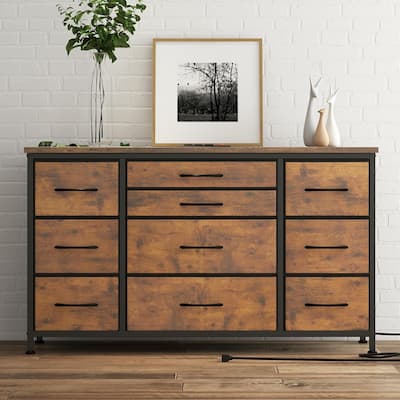 TV Stand with Power Outlet, 10 Drawers for 55'' TV - n/a