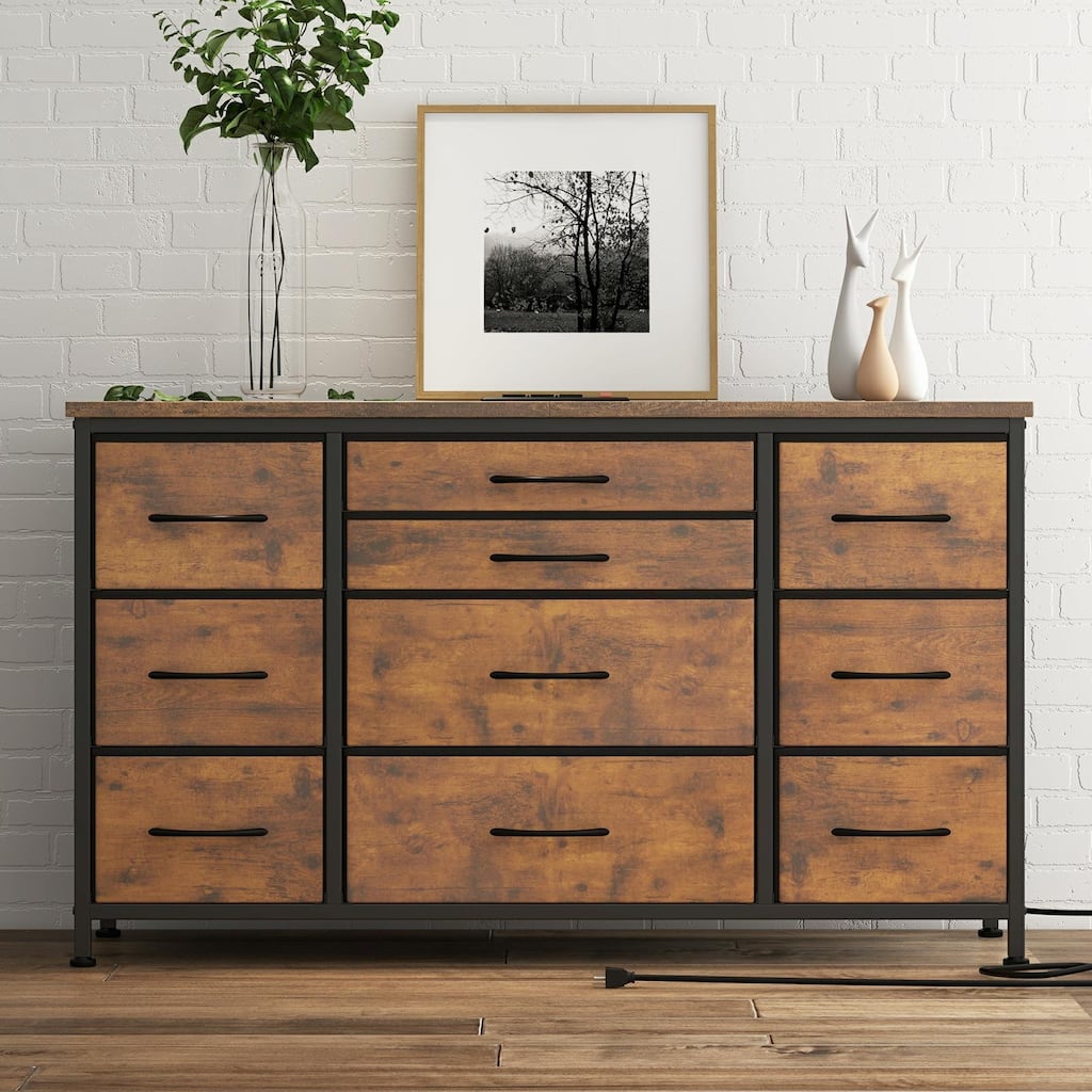TV Stand with Power Outlet, 10 Drawers for 55'' TV - n/a