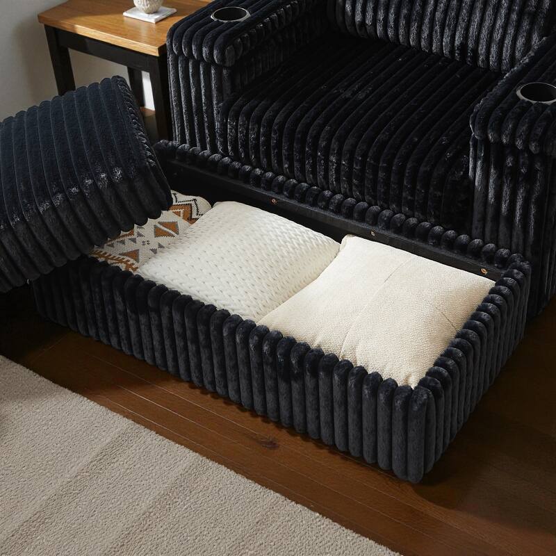 42.5" Corduroy Single Recliner Chair with Cup Holder, Storage Footrest, Armrest Storage and Backrest Pillow