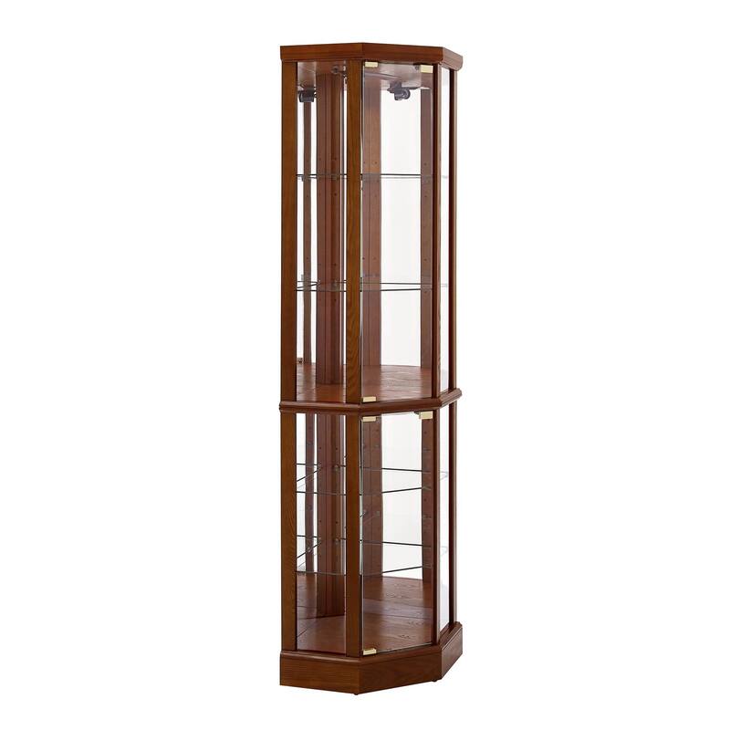 Classic Corner Curio Display Cabinet with 6 Shelves, Mirror Back & Adjustable Glass Shelves
