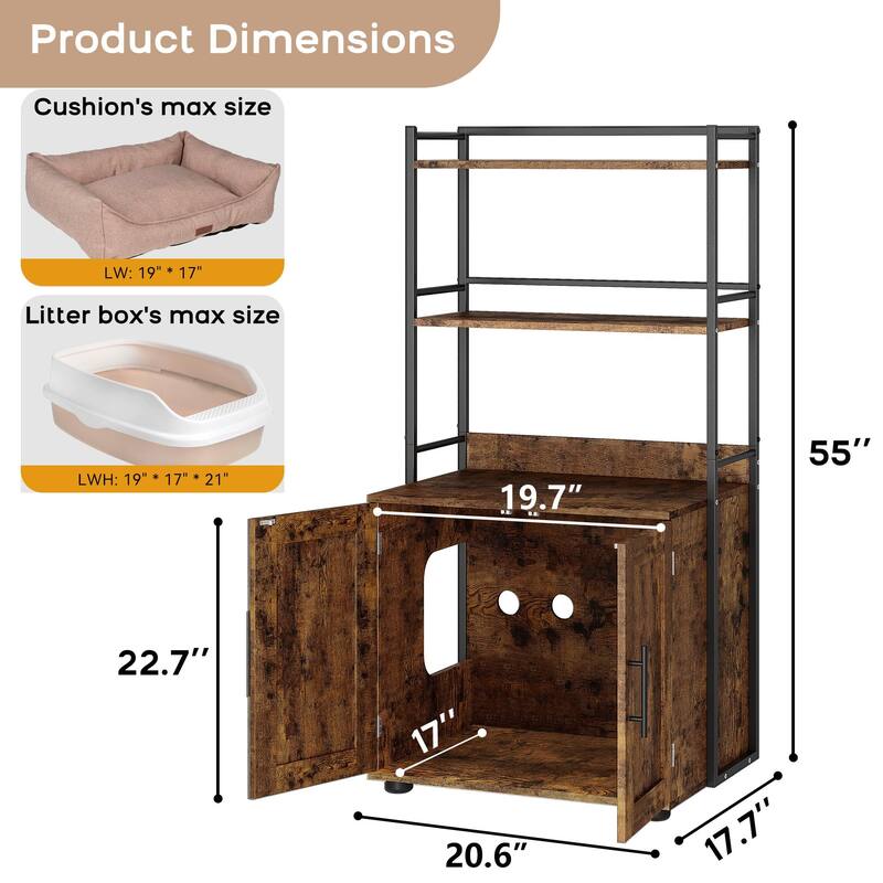 2-in-1 Cat Litter Box Enclosure with with 3 Shelves and Door