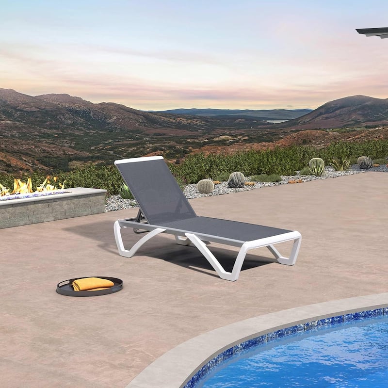 PURPLE LEAF Patio Chair Set Plastic Outdoor Chaise Lounge Chairs with Table for Outside Lawn Poolside,Grey - 76" x 27.4"x12.2" - 1 Chair(Light Grey)