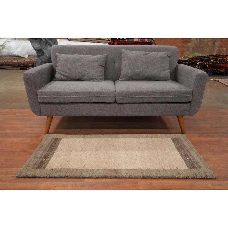 Hand Knotted Oriental 100% Wool Carpet Modern Modern Beige & Ivories Gabbeh Area Rug - 4' 5'' X 2' 3''