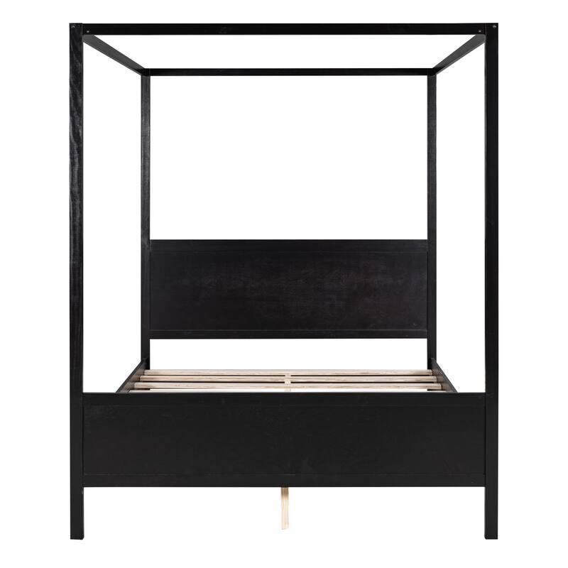 Queen Size Platform Bed Traditional-Modern Style Headboard and Footboard, Enhanced by Solid Wood Slats Support