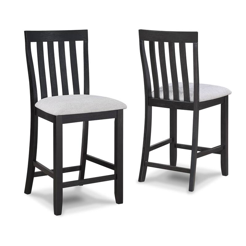 2Pc Black/Light Gray Counter Height Chair Slat Back Wooden Dining Room Furniture