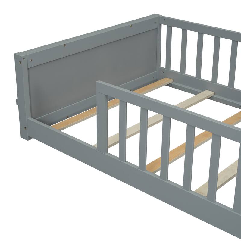 Floor Platform Bed with Built-in Book Storage Rack