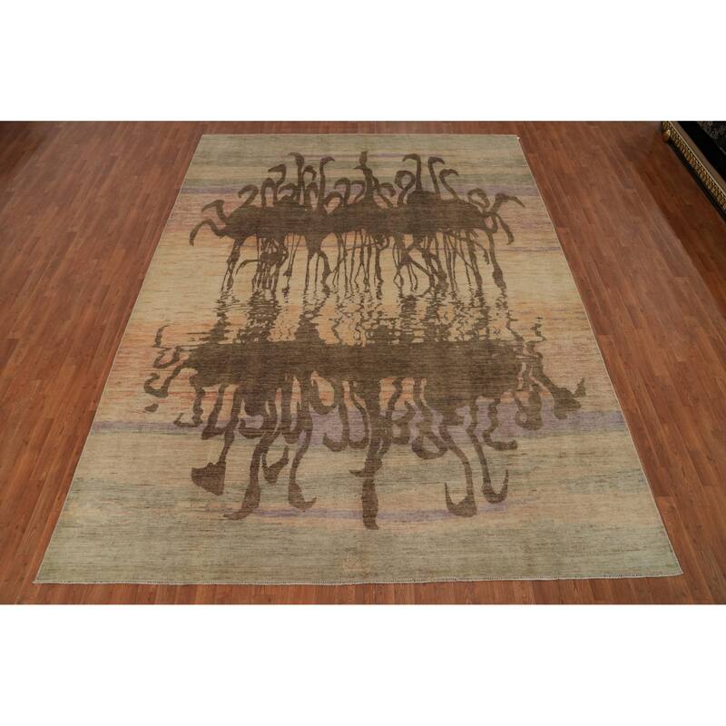 Hand Knotted Traditional Wool Multi-Colored Animal Pictorial Area Rug - 11' 10'' X 9' 0''
