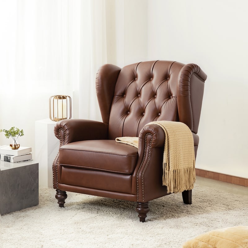 Alex Classic Leather Armchair with Nailhead Trim by HULALA HOME - Brown