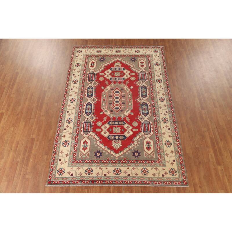 Red Kazak Oriental Area Rug Handmade Wool Carpet - 6'7" x 9'10"