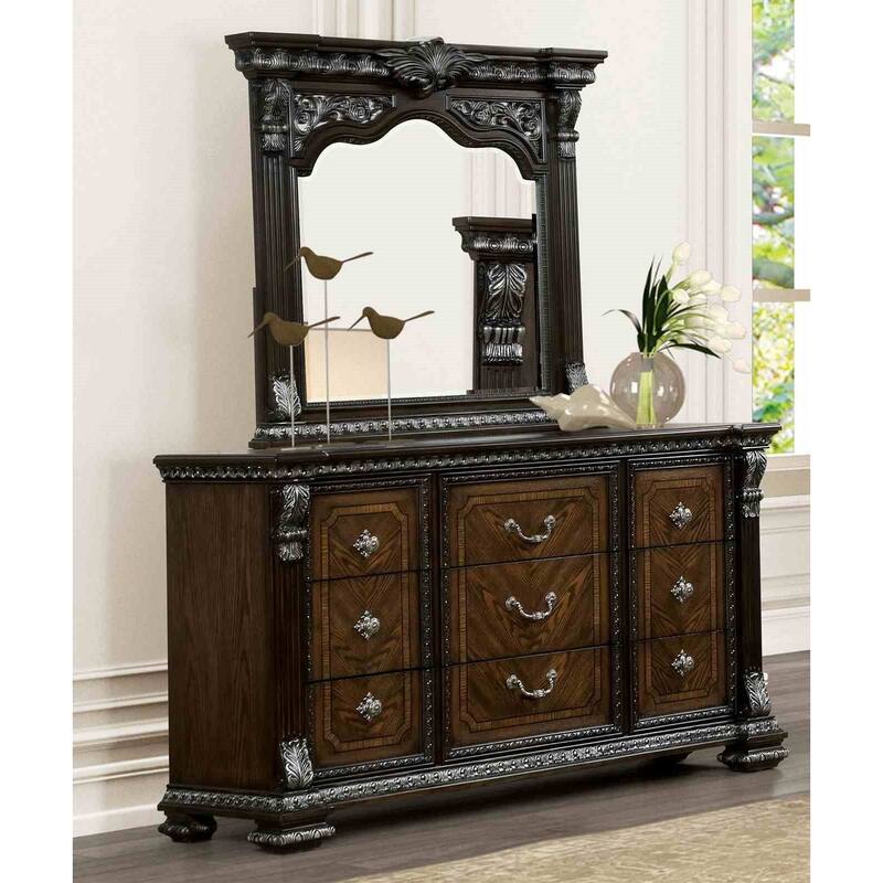 Traditional Espresso Finish 4PC Bedroom Set with Tufted Headboard USB Nightstand