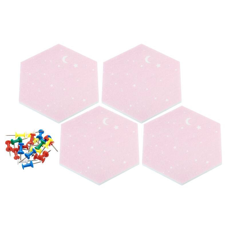 4Pcs Hexagon Felt Bulletin Tile Self Adhesive Mini Wall DIY Pin Board - Pink
