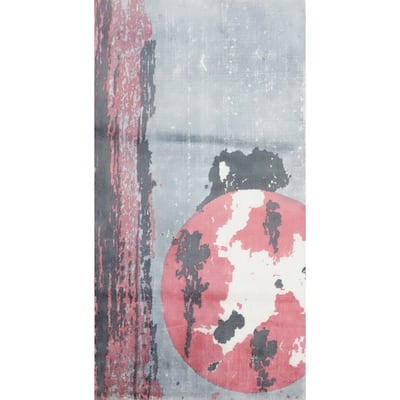 Hand Knotted Oriental Viscose Silk Carpet Modern Pictorial Greys & Charcoal Abstract Area Rug - 4' 0'' X 2' 0''