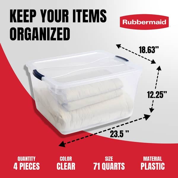 dimension image slide 2 of 3, Rubbermaid Cleverstore 30 Quart Plastic Storage Tote Container with Lid (6 Pack)