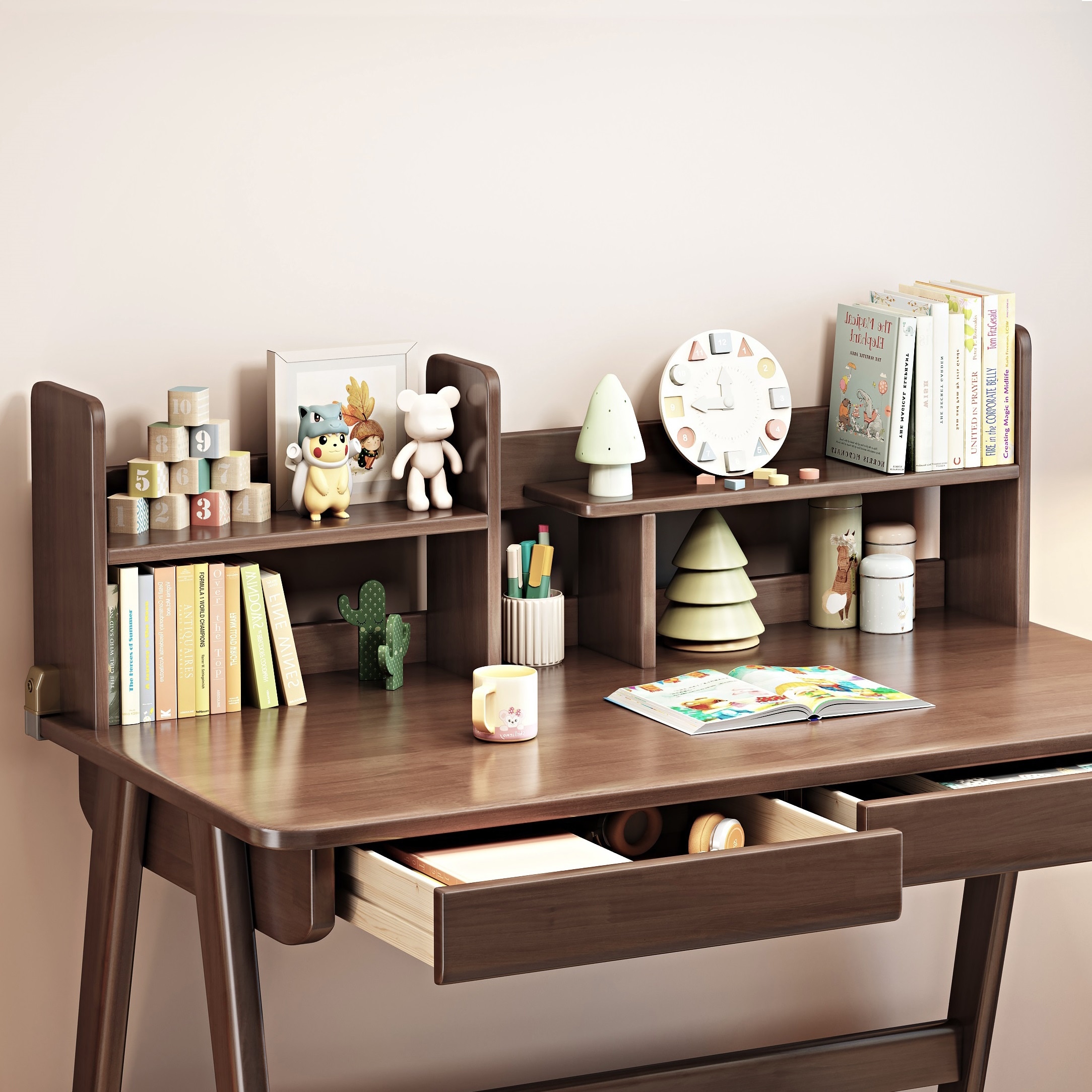Kids Study Desk with Chair Wooden Children Table with Drawers and Storage Shelf Writing Desk with Hook for Home Use On Sale Bed Bath Beyond 40852902