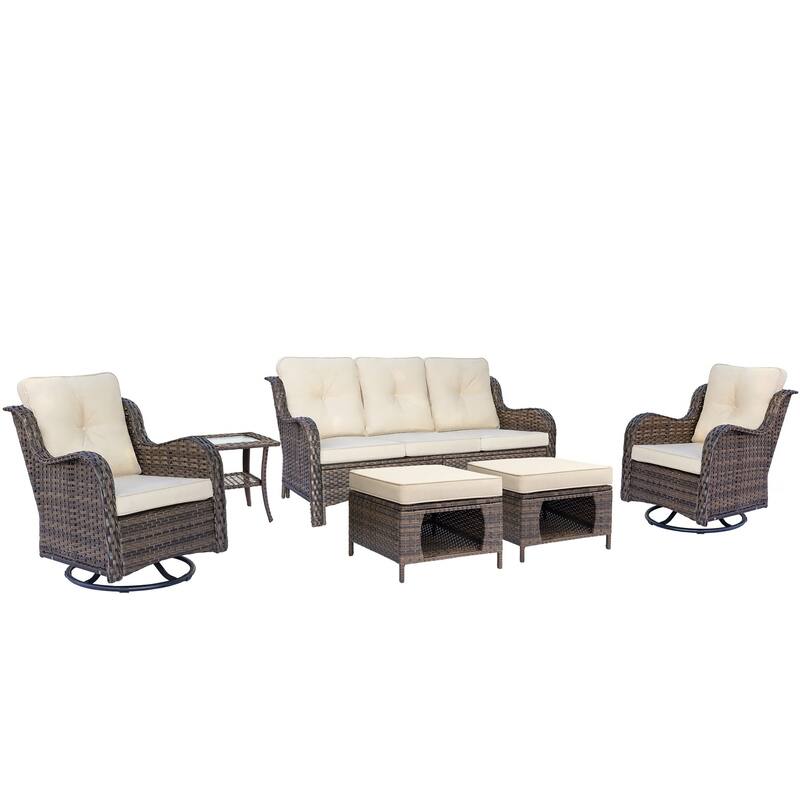 Outdoor Wicker Patio Conversation Seating Sofa Sets with Swivel Chairs