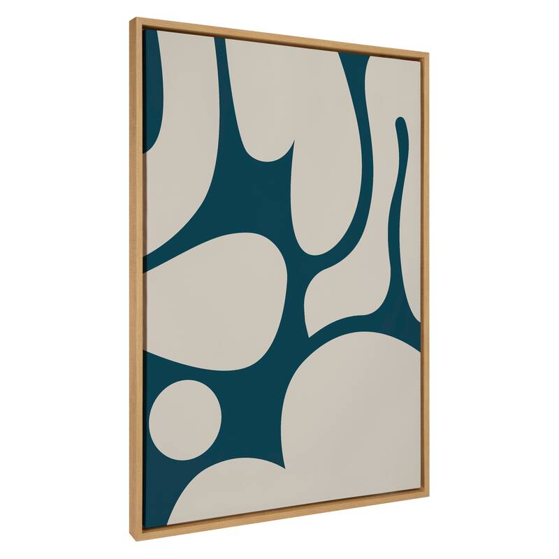 Kate and Laurel Sylvie Groovy Happy Abstract Dark Green Teal and Tan Framed Canvas by The Creative Bunch Studio - 31.5x41.5 - Natural