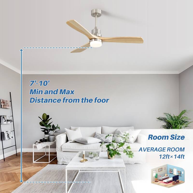 Sofucor 52" Indoor Wood Ceiling Fan Light with Remote, Integrated Light Optional