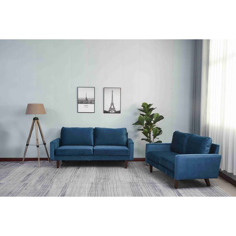 Velvet 2 Piece Loveseat and Sofa Living Room Set - Space Blue - 2 Piece