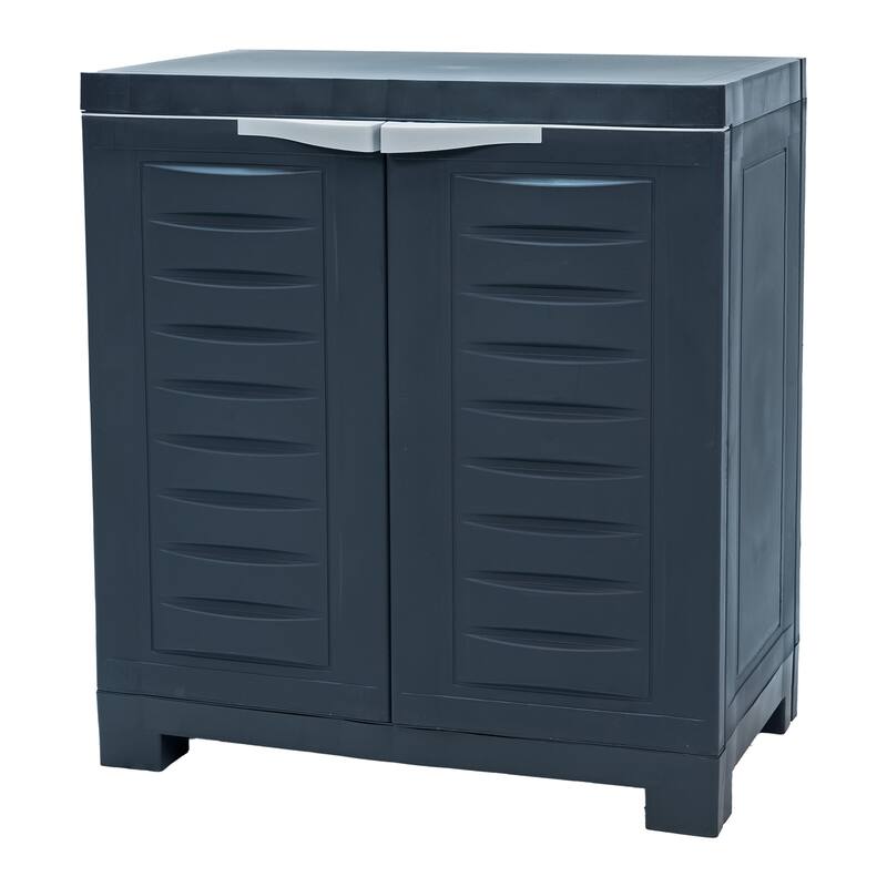 HomeRoots 26" Dark Gray Heavy Duty Plastic Two Door Utility Cabinet - 23.25 in. x 25.50 in. x 13.75 in.