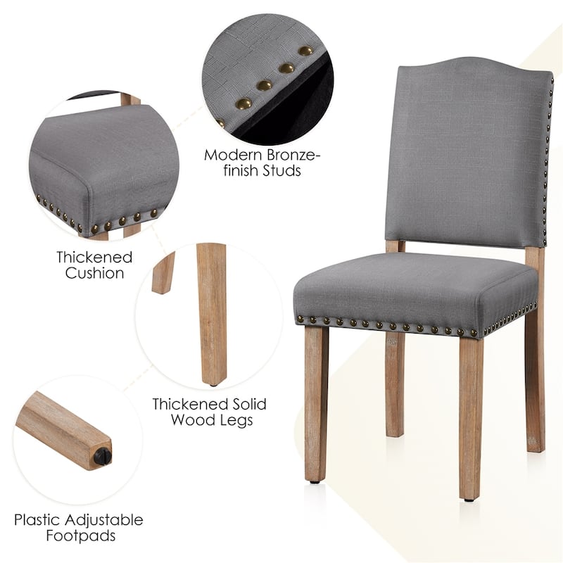 Yaheetech 2PCS Dining Chairs Upholstered Kitchen Chairs with Nailhead Trim - 18″ L × 22.5″ W × 36.5″ H