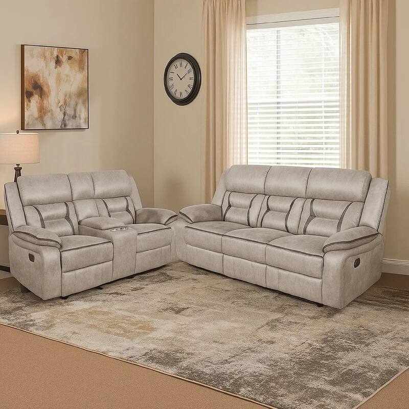 Garie 2pc Manual Reclining Sofa and Loveseat Set, Taupe Faux Leather
