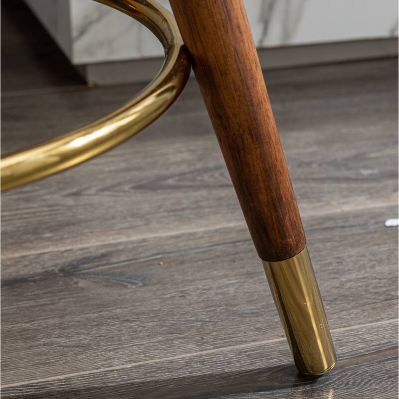 Modern 23.88" Upholstered Swivel Stool with Solid Wood Frame and Round Metal Footrest