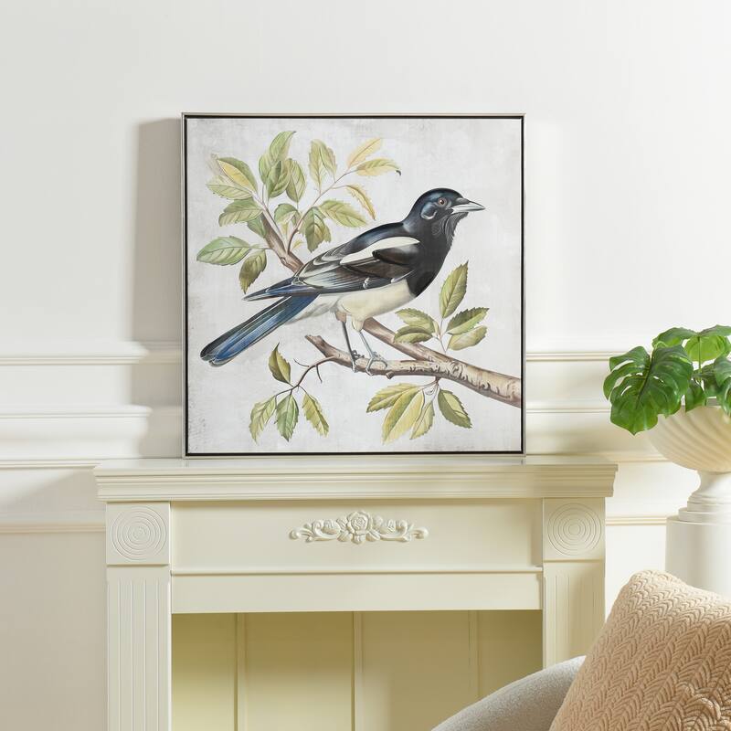 StyleCraft Birdsong II Hand-Embellished Framed Canvas Wall Art - 32" x 32"