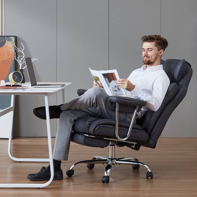 Big and Tall Leather Office Chair with Foot Rest with Adjustable Back for People up to 400 lbs