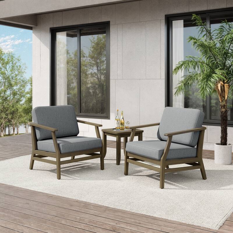Teak Outdoor Bistro Set with Weather-Resistant Cushions (3-Piece Set)