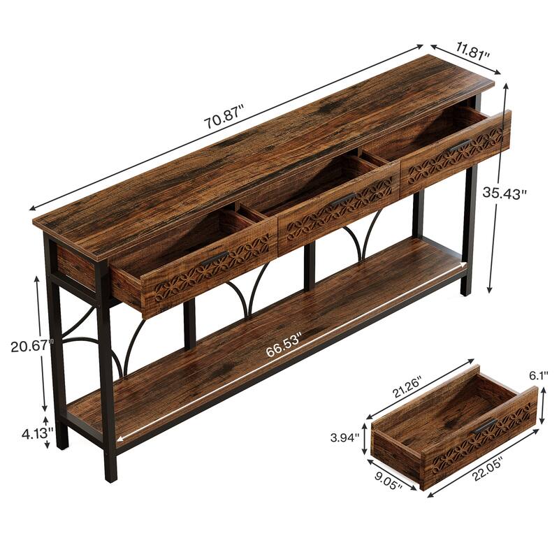 70.9" Console Table with Drawers for Entryway, Living Room - 11.8" W x 70.8" L x 35.4" H