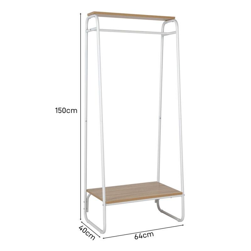 Freestanding Clothing Rack with 2 Wood Shelves - N/A