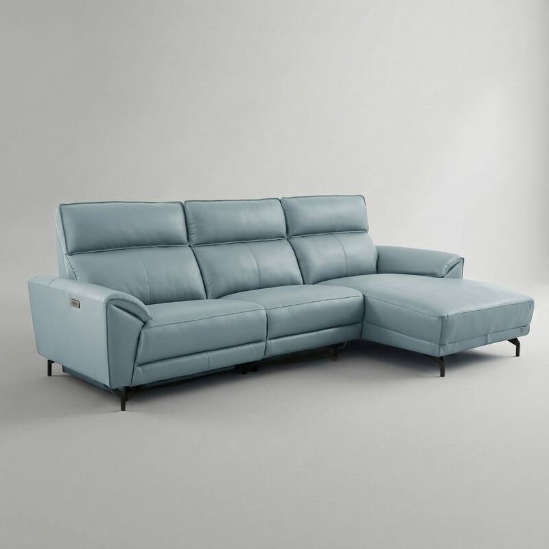 Furniture of America Fynae Modern Leather L-Shaped Sectional Recliner with Chaise and USB Ports