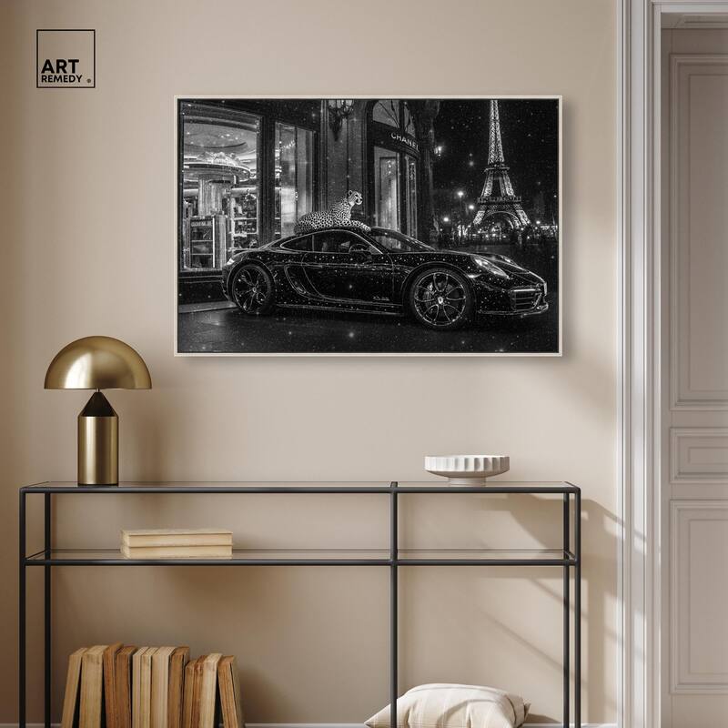 Glistening Cheetah and Car Canvas by Art Remedy