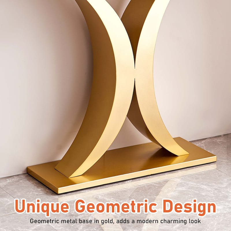 Aukfa 47 inches Modern Console Table with Geometric Metal Base