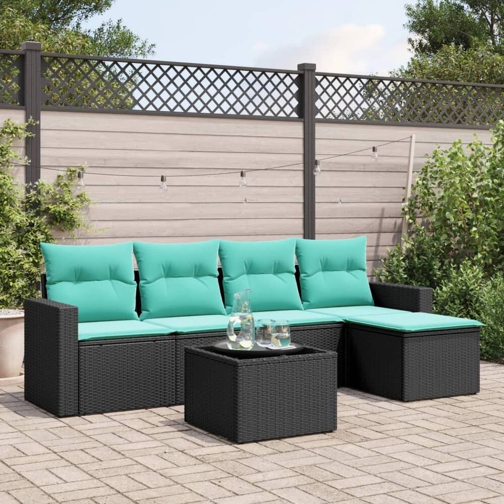 vidaXL Patio Sofa Set with Cushions Outdoor Conversation Furniture Poly Rattan - 25.8" x 24.4" x 27.2"