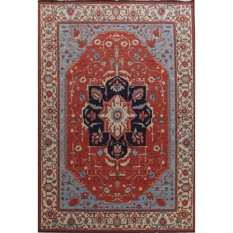 Red Heriz Serapi Turkish Oriental Wool Area Rug Hand-knotted Carpet - 9'9" x 13'0"