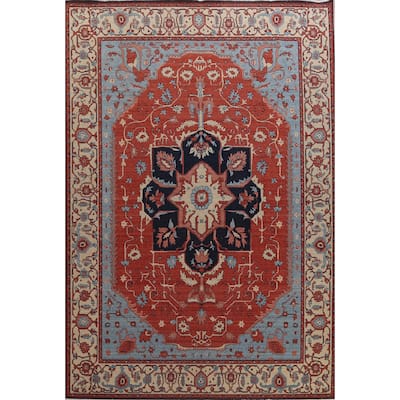 Red Heriz Serapi Turkish Oriental Wool Area Rug Hand-knotted Carpet - 9'9" x 13'0"