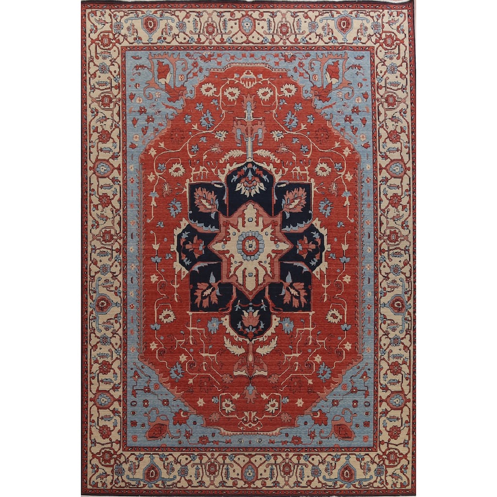 Red Heriz Serapi Turkish Oriental Wool Area Rug Hand-knotted Carpet - 9'9" x 13'0"