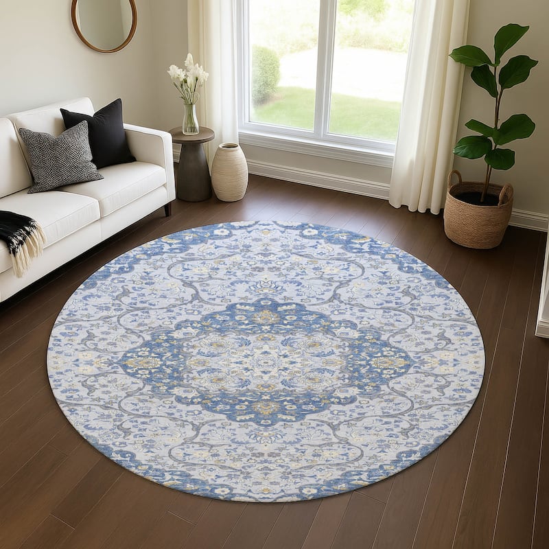 Premium Washable Super Soft Traditional Parman Mayfield Rug - Blue - 8' x 8'