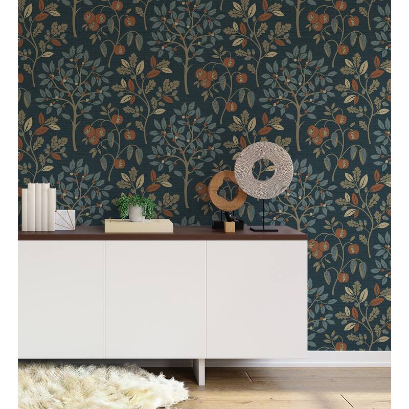 Fine Decor Rowan Navy Autumn Trees Wallpaper