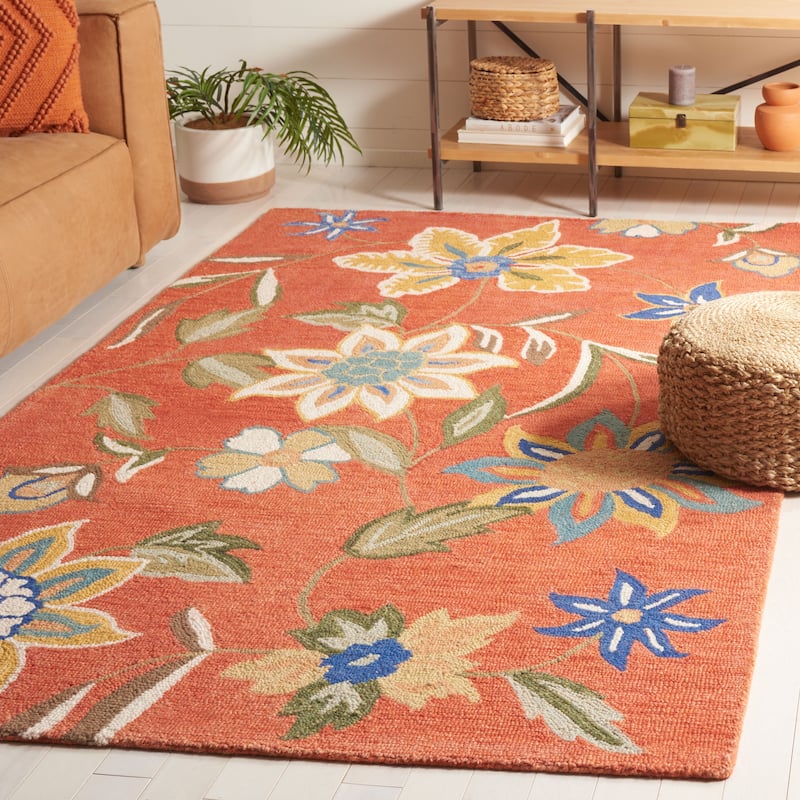 SAFAVIEH Handmade Blossom Shaila Modern Floral Wool Rug - 3' x 5' - Rust/Multi