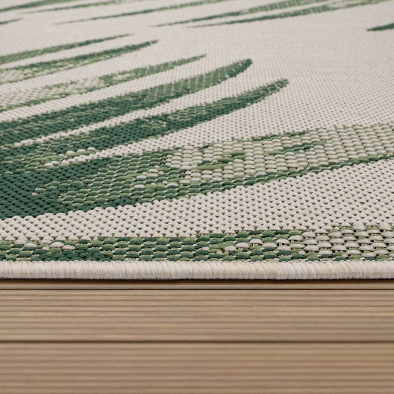 Outdoor Rug with Floral Palm Leaf Design Waterproof