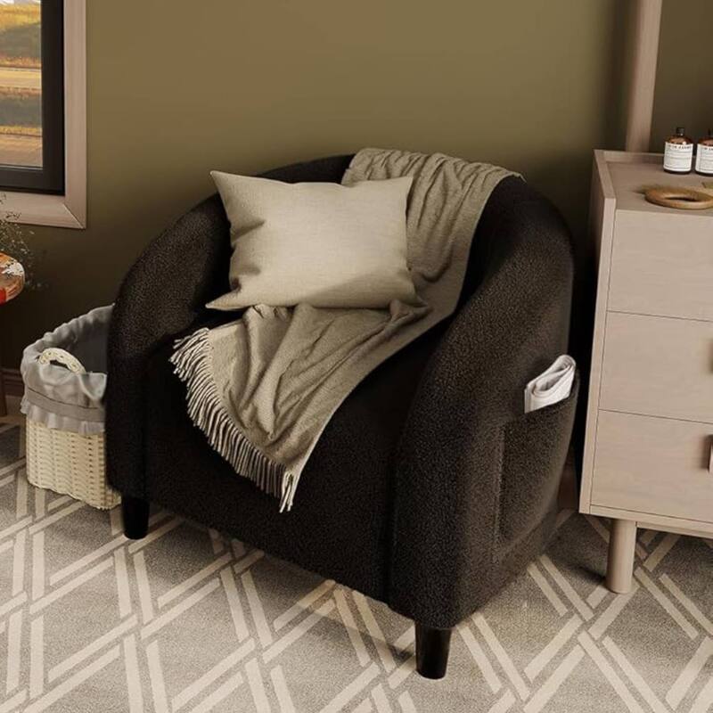 Furry Sherpa Accent Cozy Armrest Sofa Chair for Living Room Bedroom - Black